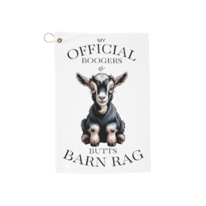 Boogers & Butts Silky Fainting Goat Golf Towel - Kidding Cleanup & Everyday Farm Messes