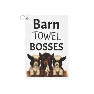 Baby Goat Bosses! Barn Microfiber Golf Towel - 'Barn Boss' Clip Corner for Noses & Spills