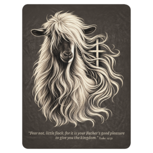 Calliope Mini Silky Fainting Goat Sherpa blanket with cross and Luke 12:32 verse