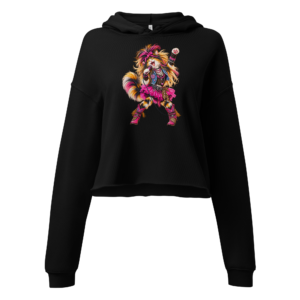 Calico Kitty glam rock cat crop hoodie with microphone, pink outfit and leopard print boots