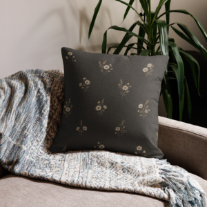 Brown daisy reversible pillow cover with scattered cream wildflowers