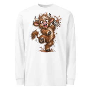Model wearing Jesus & Choco Clyde cow heavyweight long sleeve shirt